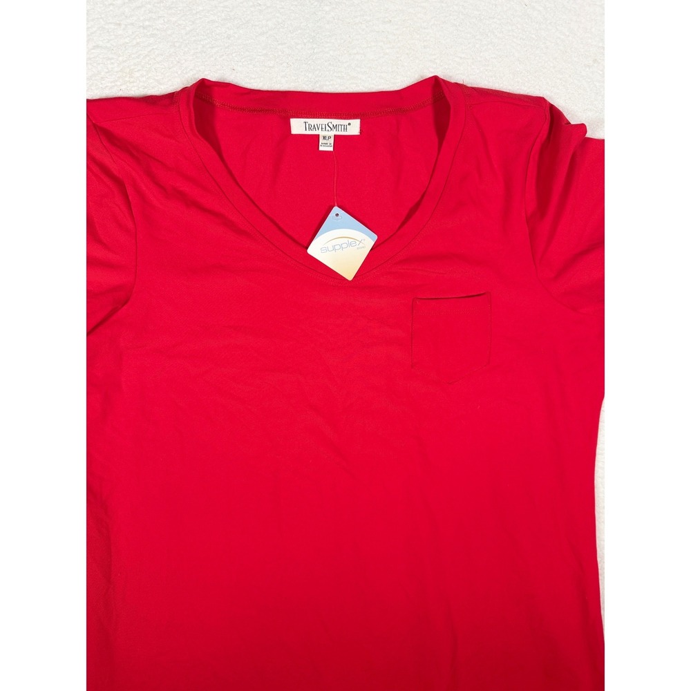TravelSmith Red Supplex V-Neck T-Shirt Dress Womens XLP Stretch Travel Beach